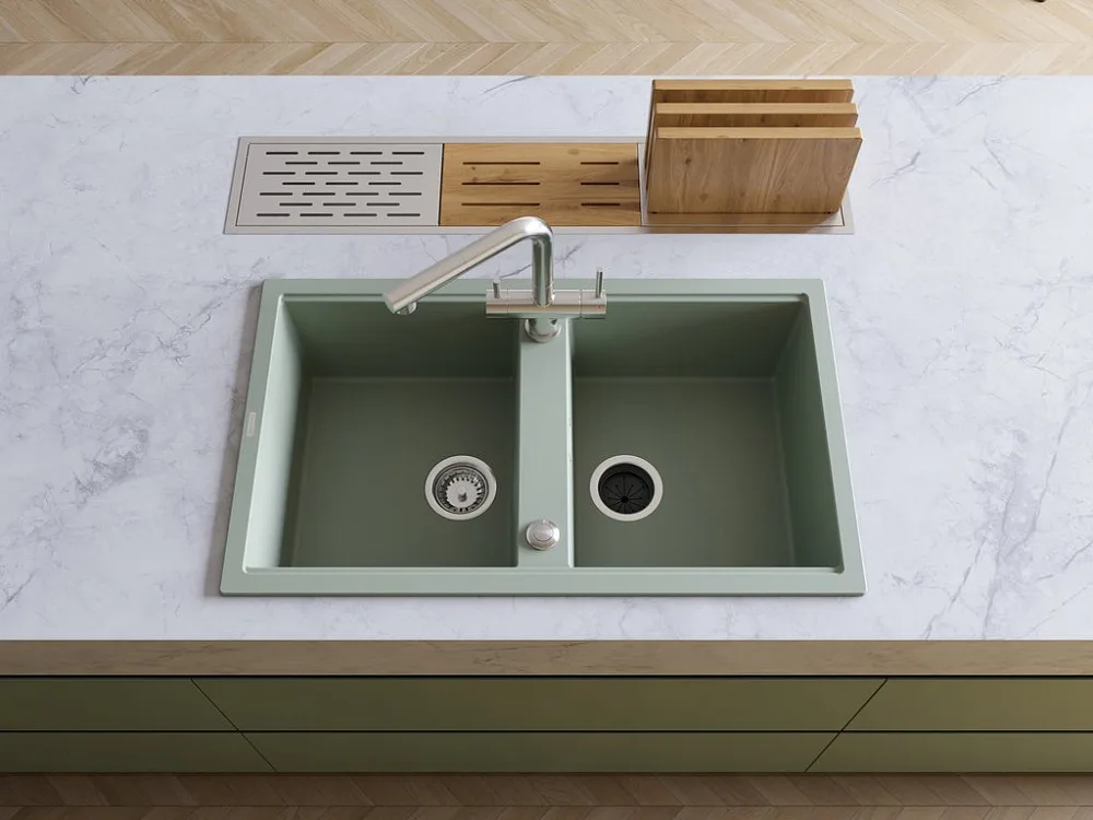 Мойка кухонная Omoikiri Kitagawa 86-2-WG wind green Sancos — официальный сайт