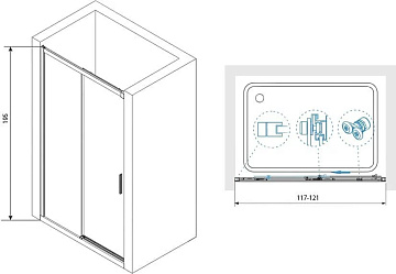 Душевой уголок RGW Leipzig LE-12B+80 см (117-121)x80x195 профиль черный матовый, стекло прозрачное