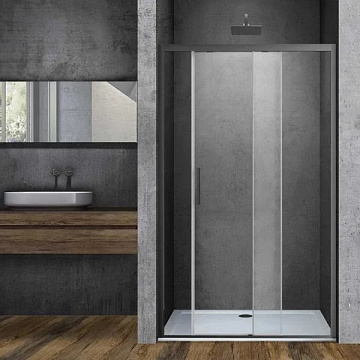 Душевая дверь в нишу Vincea Soft VDS-3SO130CLGM 130 см, профиль вороненая сталь, стекло прозрачное