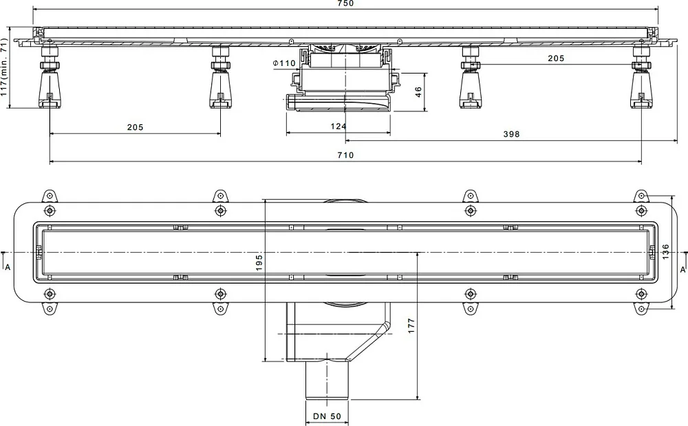 Душевой трап (лоток) Pestan Confluo Premium Line 750, белое стекло/сталь Sancos — официальный сайт
