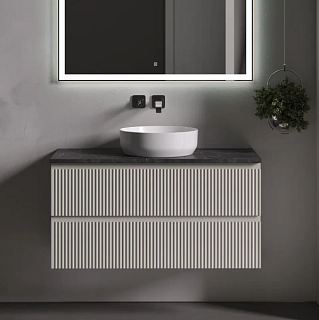 Тумба с раковиной Sancos Snob R 100 см, beige soft, столешница черный мрамор, раковина CN6022