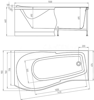 Акриловая ванна Timo Vino 1590 L без опоры 150x90 см, угловая, левая, пристенная, белая
