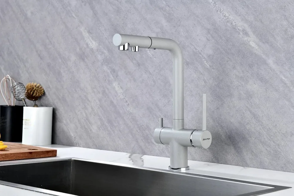 Смеситель для кухни Paulmark Serpentine Se213222-GRS серый дым Sancos — официальный сайт