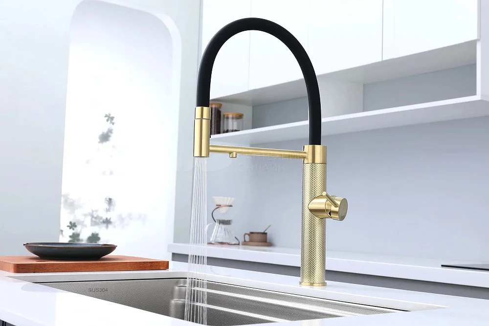 Смеситель для кухни Paulmark Ganymede Diamond Gd613199-LG с гибким изливом, светлое золото Sancos — официальный сайт
