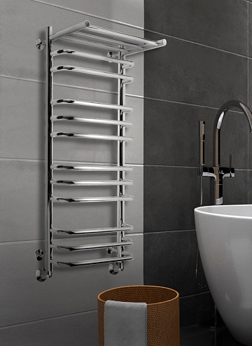 Полотенцесушитель водяной Indigo Brace LBCW100-50P, с полкой, серебристый