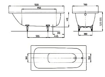 Стальная ванна Kaldewei Advantage Saniform Plus 361-1 111600010001 без опоры 150x70 см, пристенная, 