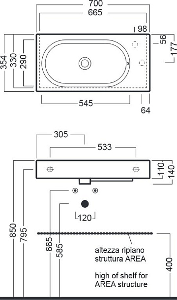 Мебельная раковина Hatria Area Y0W901 70x35 см