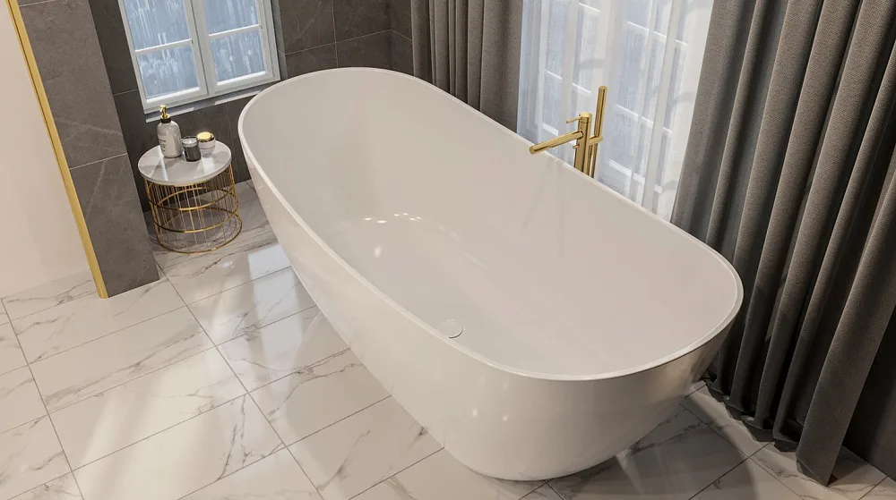 Ванна из искусственного камня WHITECROSS Onyx C 160x75 см, отдельностоящая, белая, овальная, с донны Sancos — официальный сайт