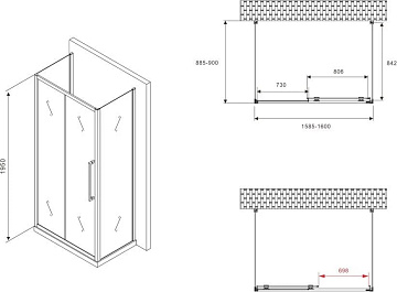 Душевой уголок Abber Schwarzer Diamant AG30160BMH-S90BM-S90BM 160x90, профиль черный, стекло матовое