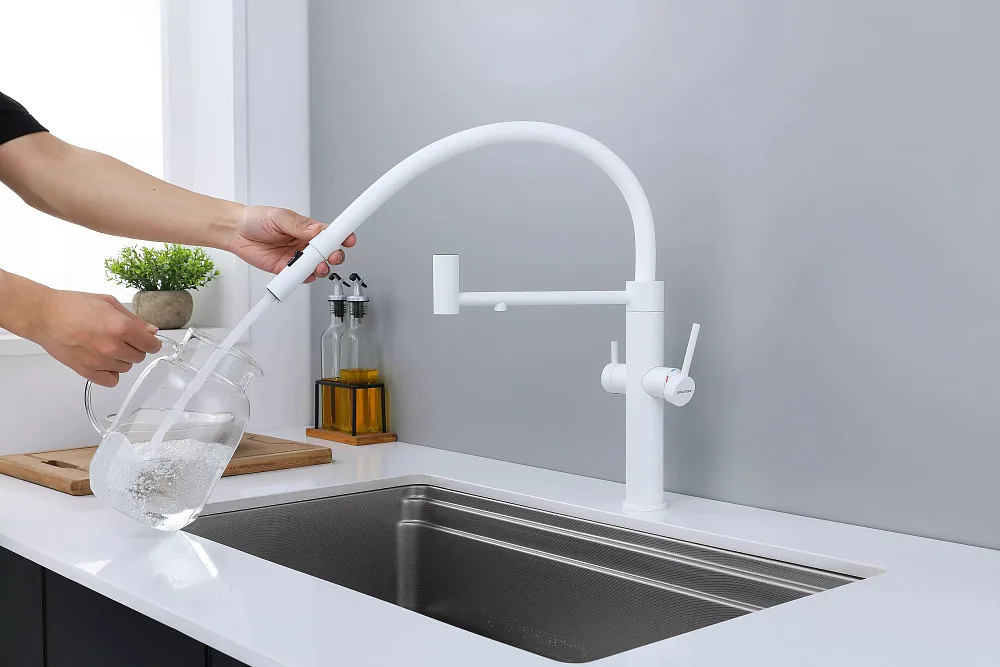 Смеситель для кухни Paulmark Nexus Ne213999-WH с гибким изливом, белый матовый Sancos — официальный сайт