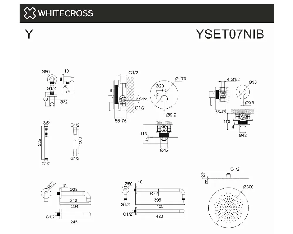 Душевой комплект WHITECROSS Y YSET07NIB, С ВНУТРЕННЕЙ ЧАСТЬЮ, брашированный никель Sancos — официальный сайт
