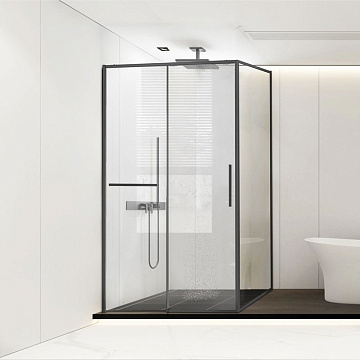 Душевой уголок Vincea Slim Soft VSR-1SS8014CLGM 140х80, профиль вороненая сталь, стекло прозрачное