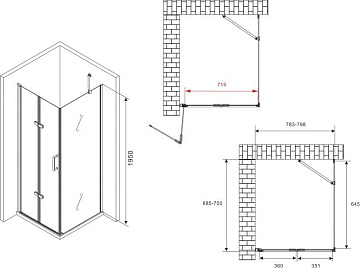 Душевой уголок Abber Zart AG08080P-S71 80х70, профиль хром, стекло прозрачное