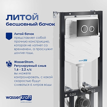 Система инсталляции для унитазов Wasserkraft Aller 10TLT.010.ME.PB01, с кнопкой смыва черной