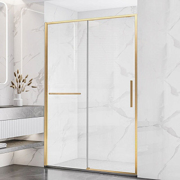 Душевая дверь в нишу Vincea Slim Soft VDS-1SS150CLG 150 см профиль брашированное золото, стекло проз