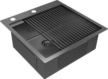 Мойка кухонная Paulmark Kroner + Pro PM705151-GM+R405-GM вороненая сталь