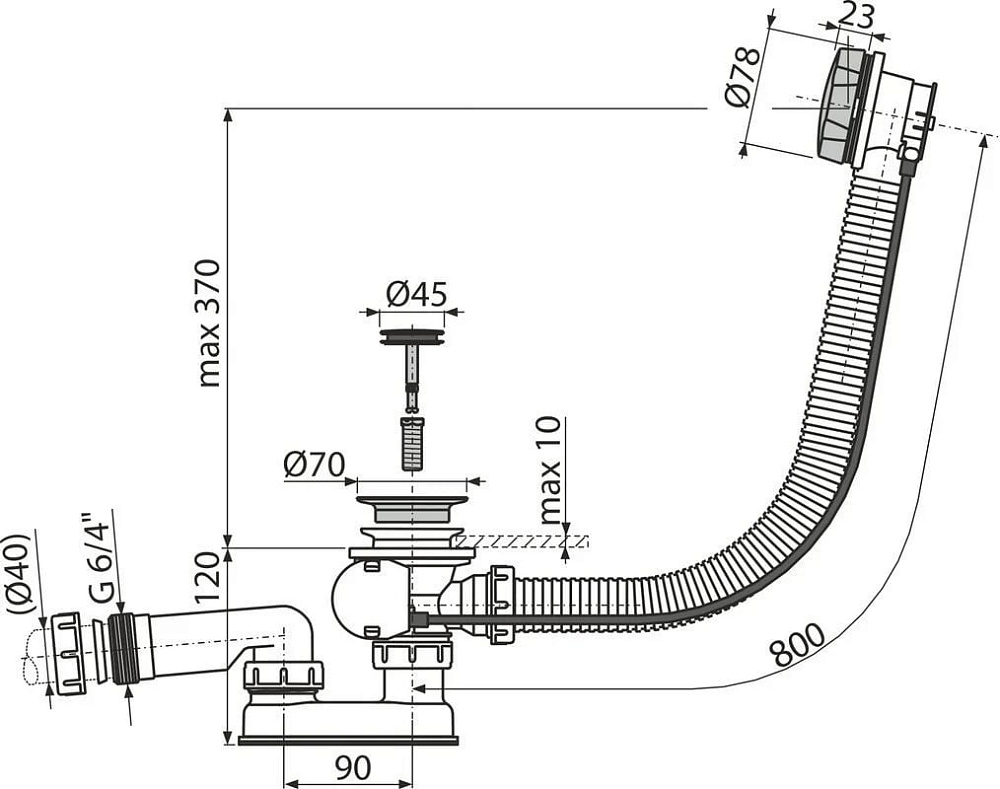 Слив-перелив AlcaPlast A55K-80-RU-01