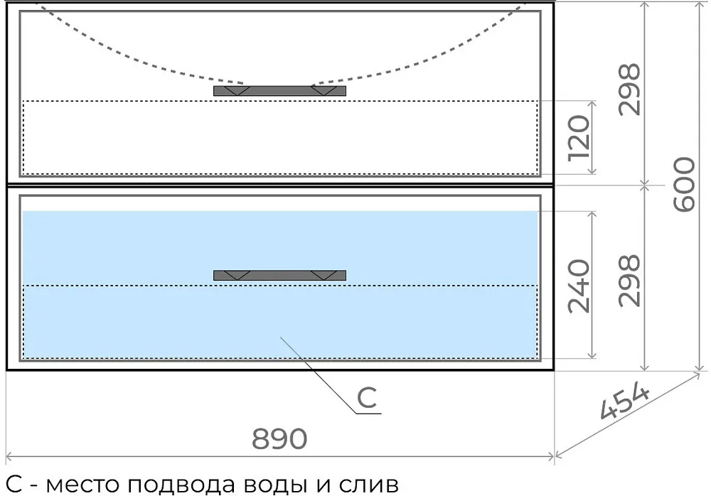 Тумба под раковину без столешницы Uperwood Foster 90 подвесная, 2 ящика, серый графит Sancos — официальный сайт