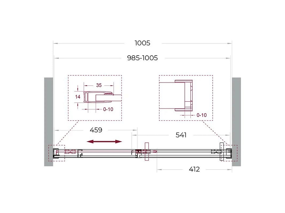 Душевая дверь в нишу BelBagno Soft Close-1 BF-1-100-C-GM профиль оружейная сталь