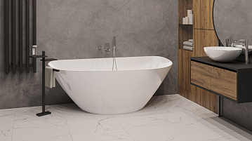 Ванна из искусственного камня WHITECROSS Topaz 170x80 см, отдельностоящая, белая, асимметричная, с д