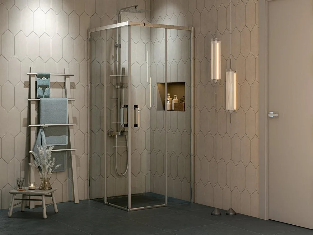 Душевой уголок KERAMA MARAZZI Vetro 100х100 см, раздвижная дверь, 2 секции двери, профиль хром Sancos — официальный сайт