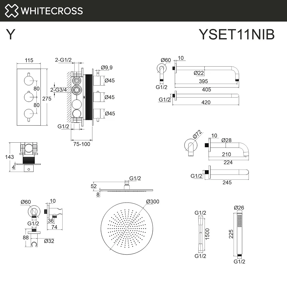 Душевой комплект WHITECROSS Y YSET11NIB, С ВНУТРЕННЕЙ ЧАСТЬЮ, брашированный никель Sancos — официальный сайт