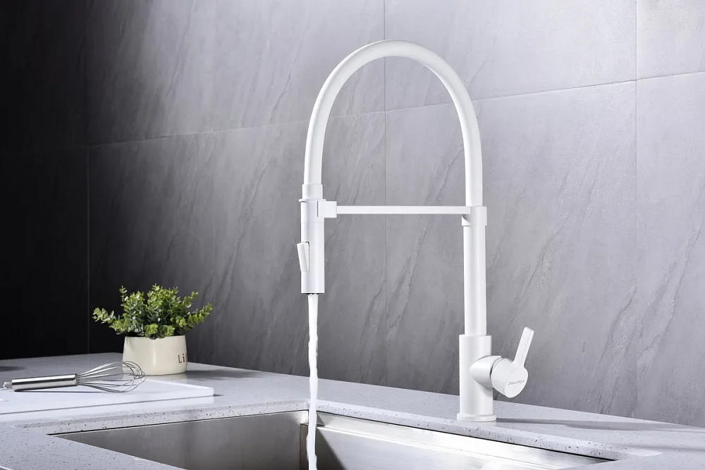 Смеситель для кухни Paulmark Halt Ha214021-WH матовый белый, с гибким изливом Sancos — официальный сайт