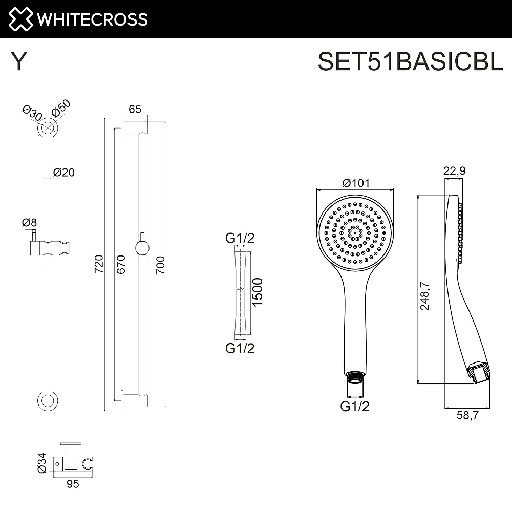 Душевой гарнитур WHITECROSS SET51BASICBL, черный матовый Sancos — официальный сайт