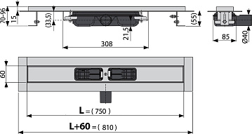 Душевой трап (лоток) AlcaPlast APZ101 750, с опорами