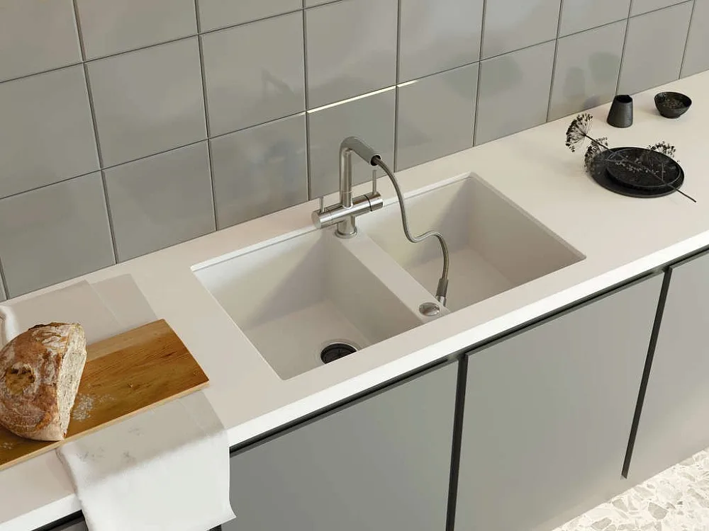 Мойка кухонная Omoikiri Kitagawa 83-2-U-WH белая Sancos — официальный сайт