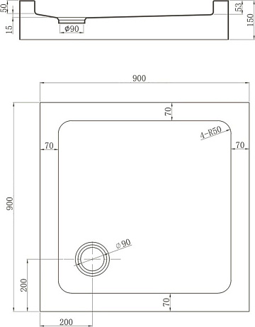 Поддон для душа Veconi Tezeo acrylic TZ-52B 90x90, черный