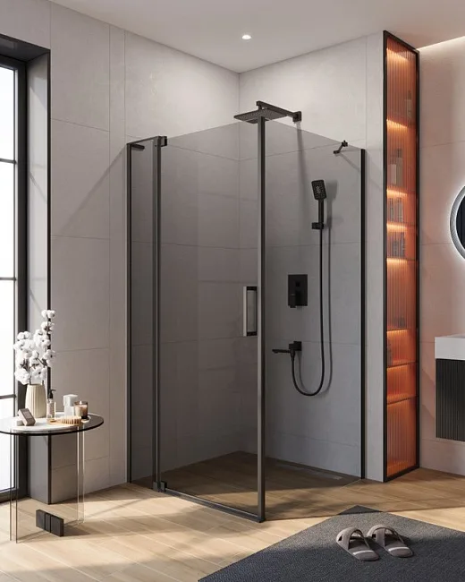 Душевой уголок Cezares Slider AH 1 100-90/100 Grigio Nero профиль черный, стекло серое Sancos — Оригинал