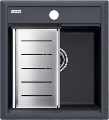 Мойка кухонная Paulmark Stepia PM114651-AN+A375-BS с коландером, антрацит