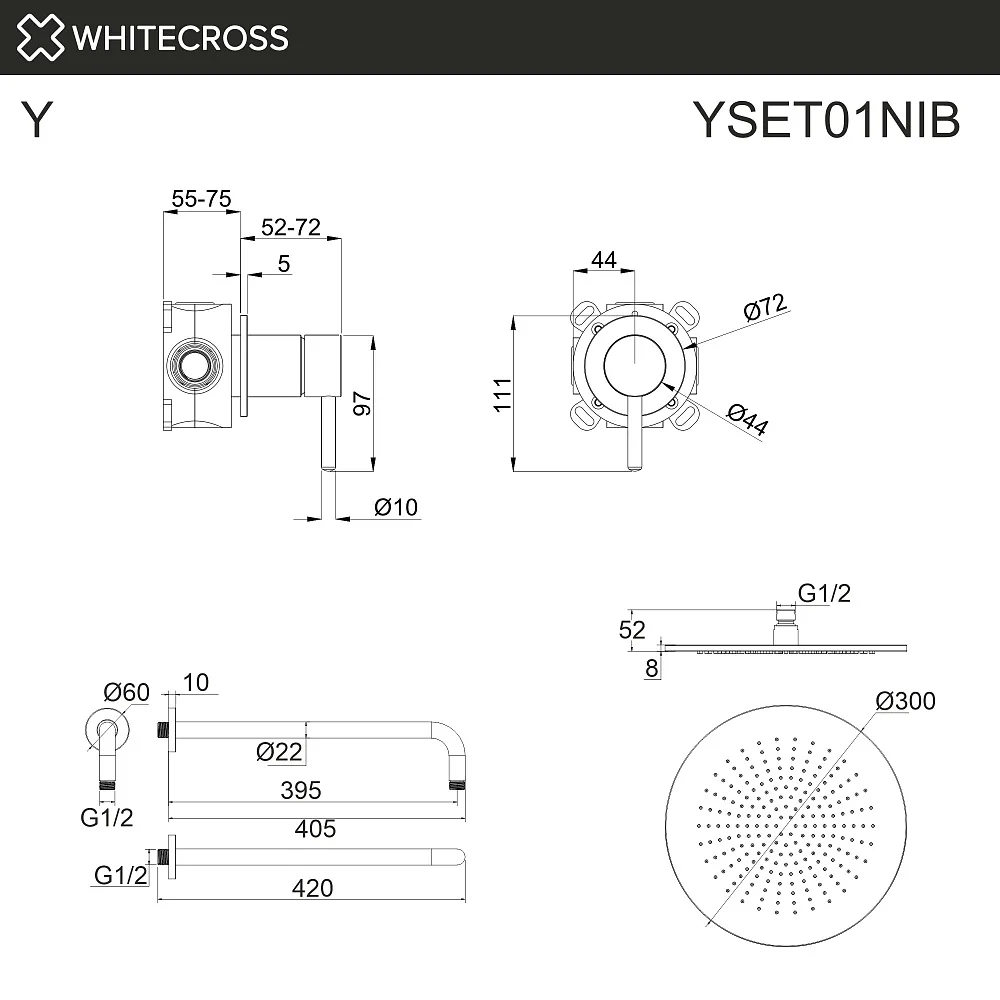 Душевой комплект WHITECROSS Y YSET01NIB С ВНУТРЕННЕЙ ЧАСТЬЮ, брашированный никель Sancos — официальный сайт