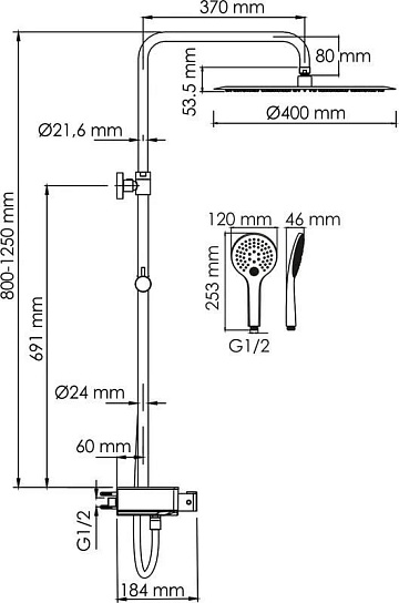 Душевая стойка Wasserkraft Aller A113.117.155.CH Thermo, с термостатом, хром