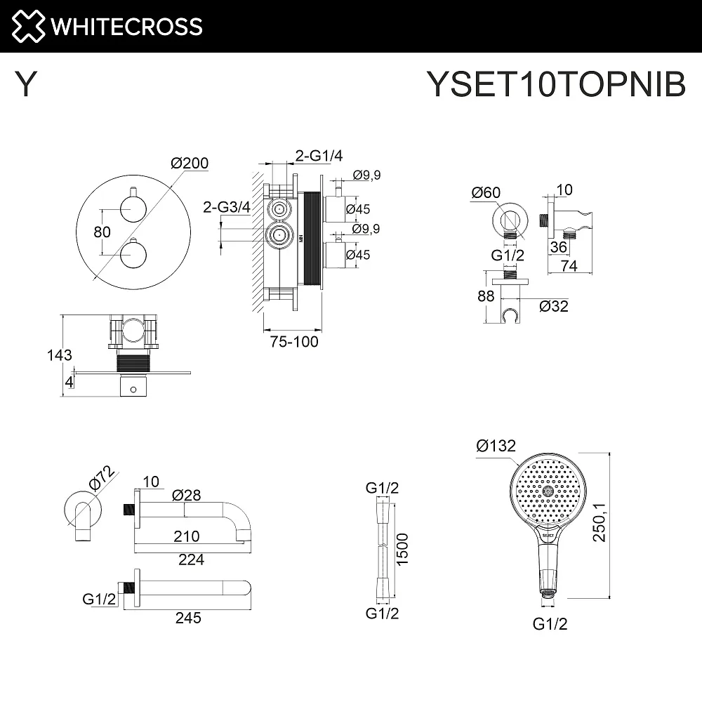 Душевой комплект WHITECROSS Y YSET10TOPNIB, С ВНУТРЕННЕЙ ЧАСТЬЮ, брашированный никель Sancos — официальный сайт