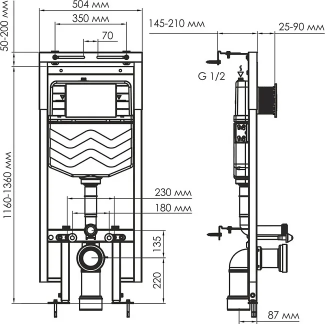 Система инсталляции для унитазов Wasserkraft Dinkel 58TLT.010.ME.PG04, с кнопкой смыва золото Sancos — Оригинал
