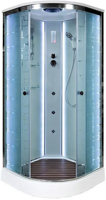 Душевая кабина DTO EM1580 80х80, LED с гидромассажем, профиль хром, стекло матовое с узором