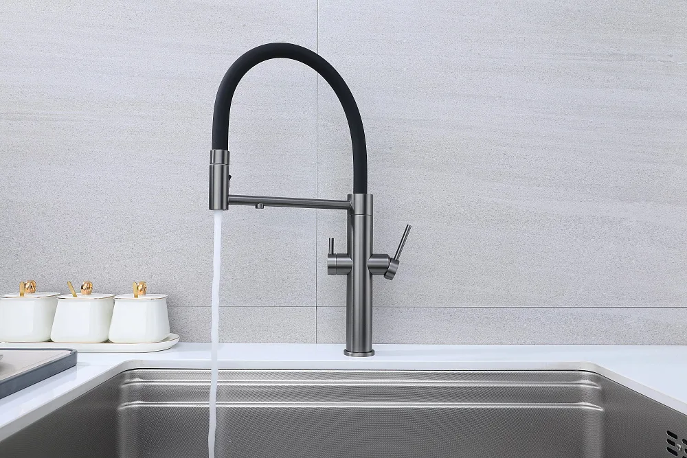 Смеситель для кухни Paulmark Nexus Ne213999-GM с гибким изливом, вороненая сталь Sancos — официальный сайт
