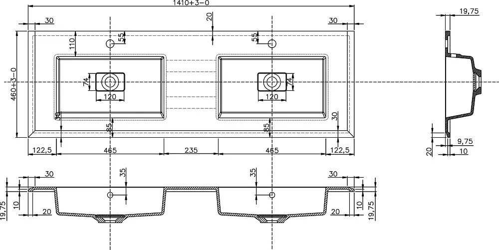 Мебельная раковина Cezares Bellagio 50215 141 см, bianco opaco Sancos — официальный сайт