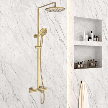 Душевая стойка Vincea Desire VSFS-1D1TBG, с термостатом, брашированное золото