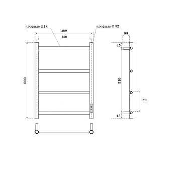 Полотенцесушитель электрический APEXTERMO Стелла Лайт ST00364BL 600x450, черный