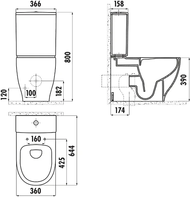 Чаша для унитаза-компакта Creavit Mare MA361.00100 Sancos — Оригинал