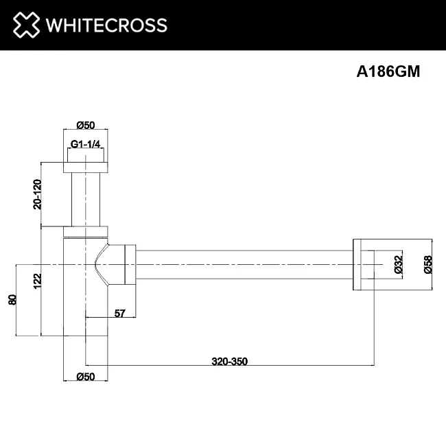Сифон для раковины WHITECROSS A186GM, оружейная сталь Sancos — Оригинал