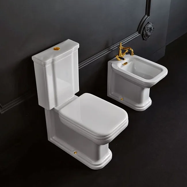 Крышка-сиденье Kerasan Waldorf 418701 белая, с микролифтом, петли золото Sancos — Оригинал