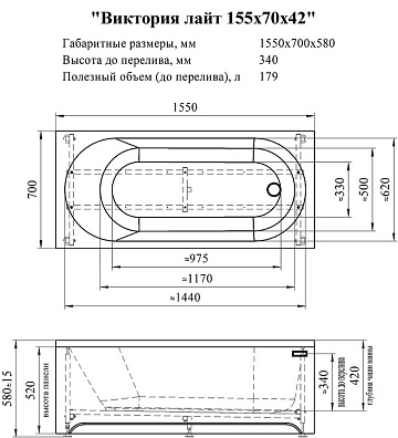 Акриловая ванна Radomir Виктория лайт 155x70 см, 2-01-0-0-1-271Р