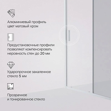 Душевая дверь в нишу AM.PM Gem Solo W90G-140-1-195MG 140 см