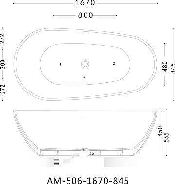 Акриловая ванна Art&Max 165x85 см, левая, AM-506-1670-845