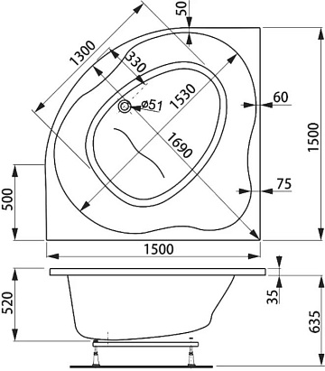 Акриловая ванна Vagnerplast Plejada 150x150 см, VPBA150PLE3X-04