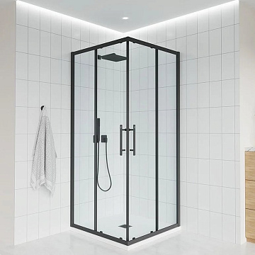 Душевой уголок Veconi Evo 300 B 90х90 см, профиль матовый черный, стекло прозрачное